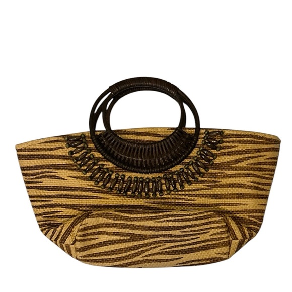 Cappelli‎ Tiger Stripe Straw Purse. - Picture 1 of 8